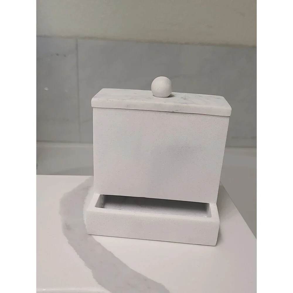 Marble Resin Q Tip Holder Bathroom Home Goods Heavyweight Stone Clean Look